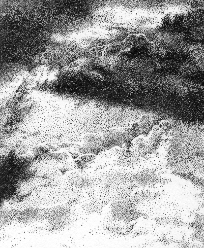 Detail of a drawing of clouds in pen and ink
